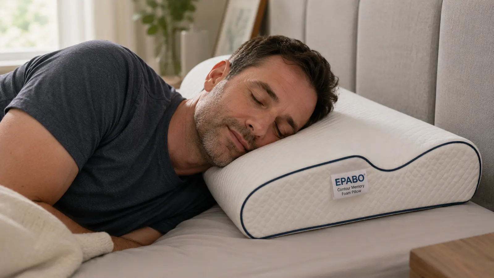 Hands demonstrating the two contour ridges of an EPABO cervical pillow against a plain background